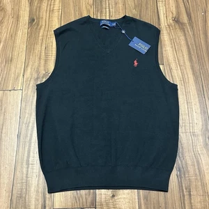 NEW Polo Ralph Lauren Pima Cotton V-Neck Sweater Vest Men’s Medium Black Red - Picture 1 of 10