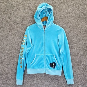 Vintage Juicy Couture Hoodie Girls XL Blue Velour Zip Up Jacket Y2K - Picture 1 of 14
