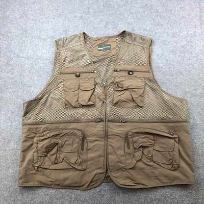 Colete de pesca ao ar livre masculino 3XL malha cáqui utilitário viagem safári fotógrafo - Imagem 1 de 4