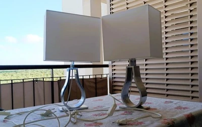 Lampade da comodino - Coppia bedside lamps moderne ikea bianco e argento - Immagine 1 di 3