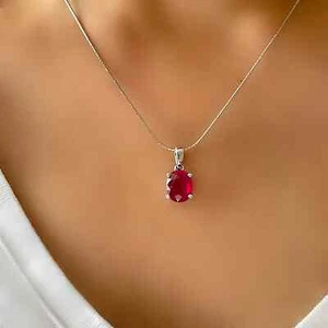 1.20CT Oval Cut Natural Red Ruby Solitaire Women's Gift Pendant 14K White Gold - Picture 1 of 11