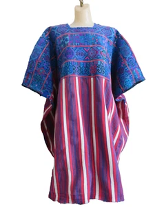 Rare Huipil Kaftan Handwoven Red Stripe Oaxaca Mexico Embroidery Dress 2XL - Picture 1 of 22