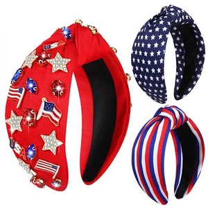Rhinestone Pearl Jeweled Star Knotted Wide Top Knot Hairband - 3pcs Red Blue ... - Picture 1 of 6