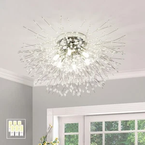 Larmace Modern Crystal Flush Mount Ceiling Light 6-Light Chrome Chandelier 19.7" - Picture 1 of 12