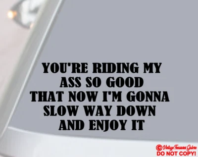 YOU RIDE MY ASS I SLOW WAY DOWN Vinyl Decal Sticker Car Rear Window Wall Bumper - Image 1 of 2