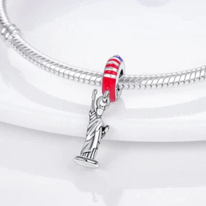 Statue Of Liberty USA New York Flag Charm Mum Wife Genuine Sterling Silver 925 - Picture 1 of 1