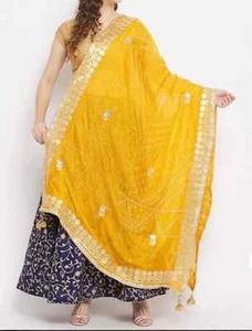 Women's Jaipur Rajasthani Bandhani Bandhej Art Silk Dupatta With Gota Work BCZ1 - Picture 1 of 5