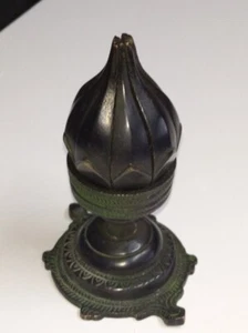 Antique Bronze Candle Holder Opens and Folds as Lotus Flower Tortoise Base 11 cm - Picture 1 of 15