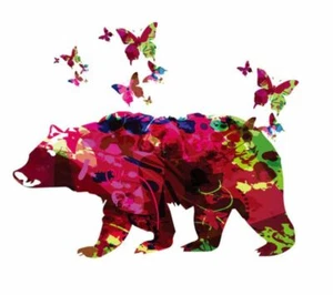 Large Colorful Bear Patch Iron On Applique DIY Transfer 10" Butterfly Splat Art - Picture 1 of 1