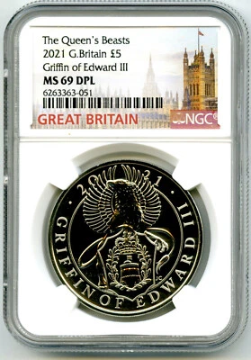 2021 GREAT BRITAIN 5PD QUEEN'S BEASTS NGC MS69 DPL GRIFFIN OF EDWARD III - Image 1 of 2