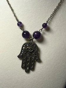 Amethyst Hamsa Hand Pendant, Hand of Fatima, Hamsa Hand Jewelry, handcraft - Picture 1 of 6