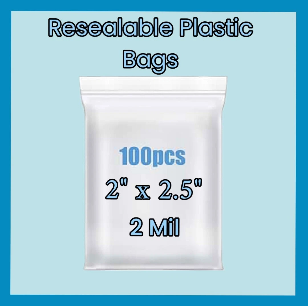 100 Resealable Zipper Bags 2.5"x2.5" – 2 Mil Thick Clear Plastic Storage Bags