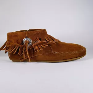 Mocassino Minnetonka 522 Concho Piuma Stivali Cerniera Pelle Marroni Donna 9,5 - Foto 1 di 11