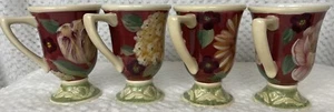 Certified International Floral Tapestry Pedestal Mugs Pamela Gladding Set of 4 - Picture 1 of 20