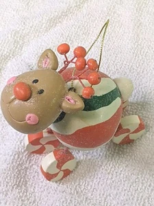 Happy Reindeer Christmas Ornament Berry Antlers Candy Body Peppermint Gumdrops - Picture 1 of 8