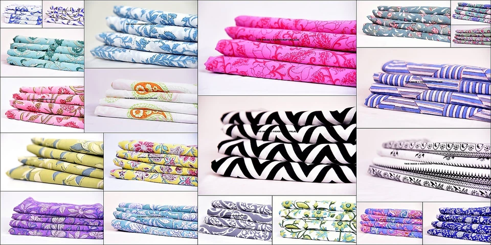 200 Meter Indian Floral Cotton Fabric Apparel Fabric Hand Block Print Sewing Art - Image 1 of 4