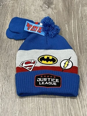 New Justice League Knit Hat And Gloves Batman Superman Flash J29 - Image 1 of 2