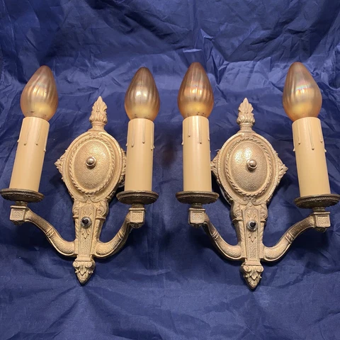 Heavy antique Victorian yellow brass sconces Rewired Pair 1E Cover