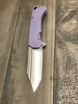 QSP Knives Rhino M390 Hand Satin Blade Purple Titanium Black clip and Backspacer - Image 1 of 4
