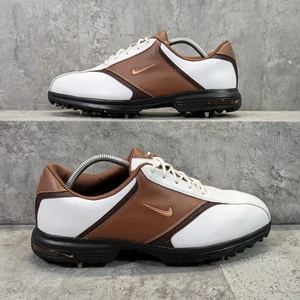 Nike Golfschuhe Herren Gr. UK 9 Spikes Braun Weiß Leder Schnürschuhe - Bild 1 von 15