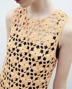 Zara Orange Crochet Knit Floral Dress Cover Up Open Knit Net M Midi Beach - Picture 1 of 13