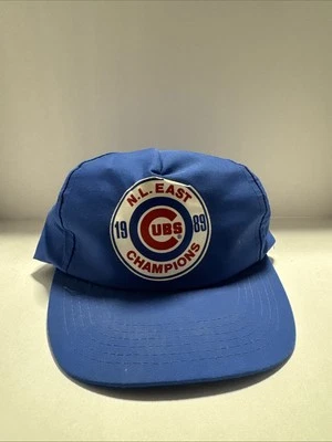 Chicago Cubs NL East Champs Blue & White Striped Mesh Snapback Hat Vintage - Image 1 of 4
