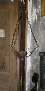 Antique Art Deco 3-Arm Ceiling Light Fixture Chandelier Brass & Metal  - Picture 1 of 14