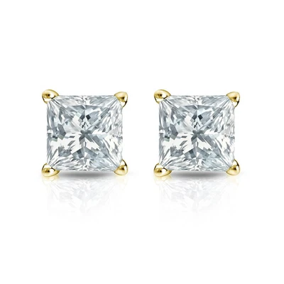 14k  Yellow Gold Studs Earring Lab Grown Princess 2.00 Ct IGI Certified Diamond - Image 1 of 4