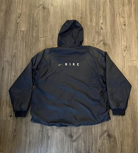 Vintage Nike Jacket Mens Large Navy Full Zip Puffer Pullover Spellout Swoosh 90s - Picture 1 of 15