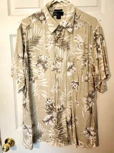 Marc Edwards Men’s XL Hawaiian Aloha Shirt Beige Linen Short Sleeve Vintage - Picture 1 of 12