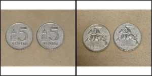 5 Centai 1991 Lithuania Coin Set x2 - Nice Detail - Picture 1 of 3