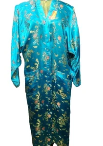 Cheongsams Jacket Womens 1 size Blue 100 % Silk Charmeuse Brocade Kimono - Picture 1 of 10