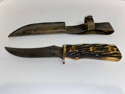Cuchillo de caza de hoja fija imperial vintage con funda Prov. USA Foto 1 de 4
