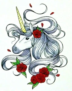 Unicorn Roses Bathroom White Hand Towel Set Embroidered Beautiful - Picture 1 of 1