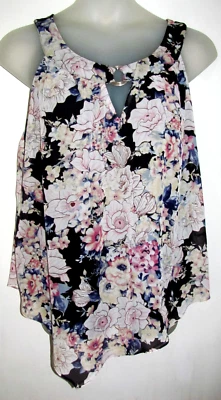 Exc ALYX  Asymmetric  Sheer Overlay Lined w Silver O Ring Detail Blouse Top 2X - Image 1 of 2