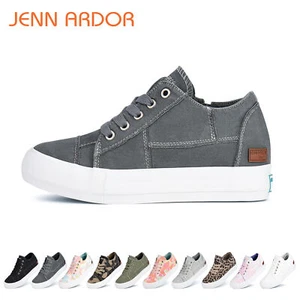 Women's Hidden Wedge Canvas Zipper Sneakers Lace up Comfy Casual Platform Shoes - Picture 1 of 132