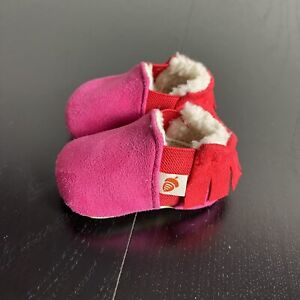 ACORN Baby Girl Booties Soft Cole Crib Shoes Size 0-6 Months Pink Red Lined NEW