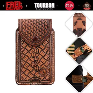 TOURBON Leather Cell Phone Wallet Case Phone Pouch Carrying Holster w/ Belt Loop - Picture 1 of 23