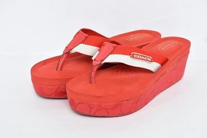COACH Signature RED Flip Flop Thong Platform Summer Sandals Women's Sz 6 - Picture 1 of 8