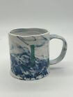 Anthropologie Marbled Monogram Blue White Initial "J” Coffee Tea Mug