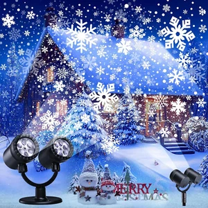 Projektor Weihnachten Aussen Doppelter Kopf Dynamische LED Schneeflocken Timer - Bild 1 von 8