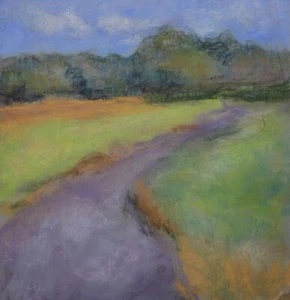 Ann Echols "Road through Pasture", Pastels on paper, Matted, Unframed - Picture 1 of 2