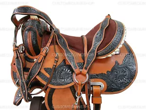 WESTERN TRAIL SADDLE COMFY PLEASURE FLORAL TOOLED LEATHER TACK SET 18 17 16 15 - Picture 1 of 10
