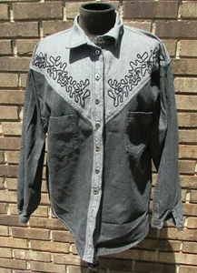 Vintage Together! Grau schwarzes Rockabilly Western Langarm Hemd mit Knöpfen Gr. L - Bild 1 von 3