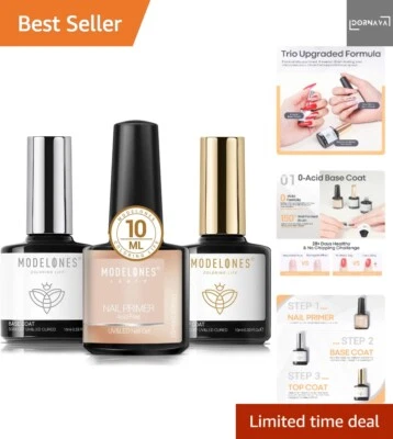 Base Coat Top Coat und Nail Primer Set, 3 x 10ml UV LED Gel Nagellack No Wipe... - Bild 1 von 4