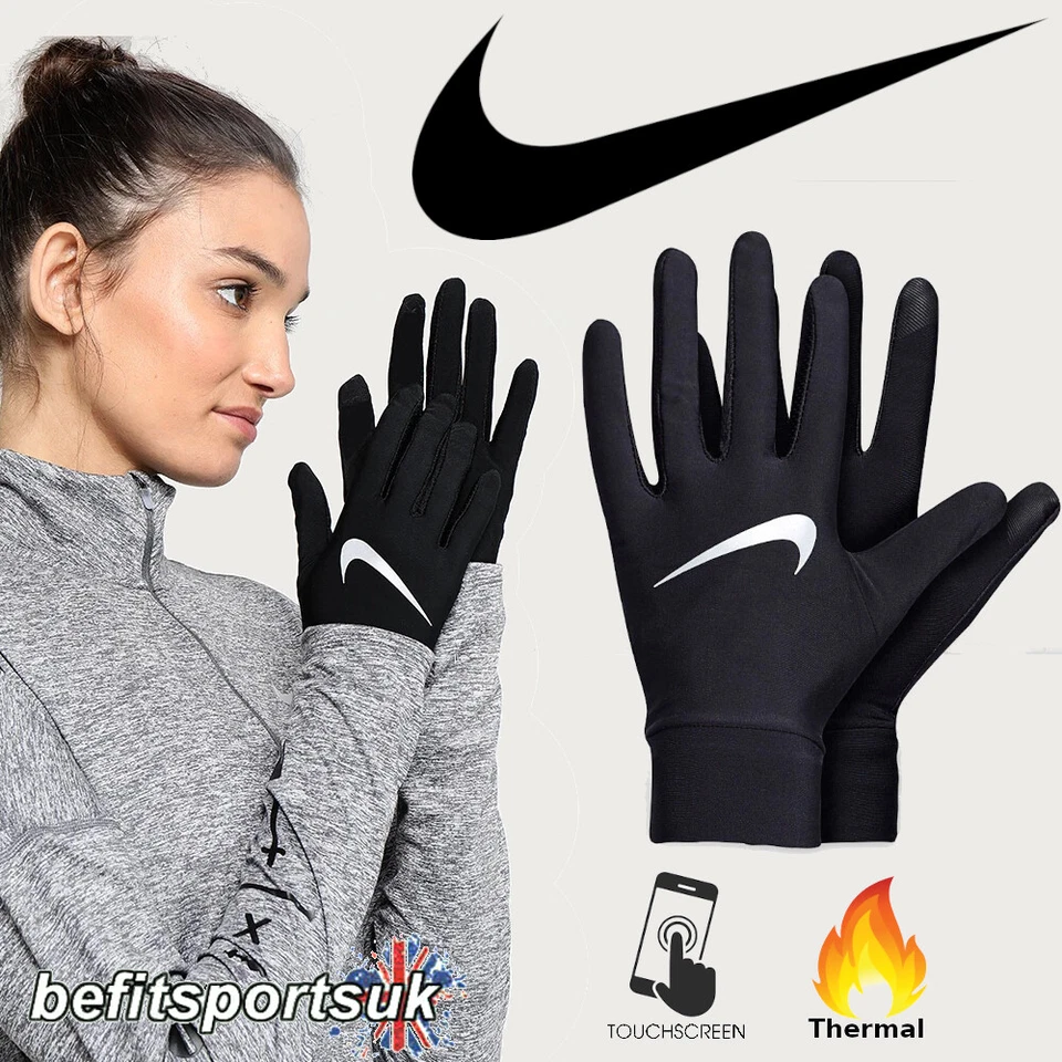 NIKE GLOVES RUNNING WOMENS BLACK LADIES DRI LIGHTWEIGHT TECH TOUCH SCREEN PHONE - Image 1 of 4