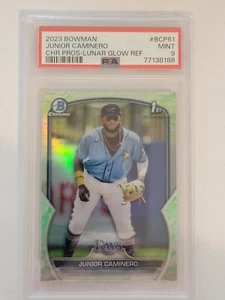 Junior Caminero 2023 Bowman 1st Chrome Lunar Glow Refractor #BCP61 PSA 9 MINT - Picture 1 of 2