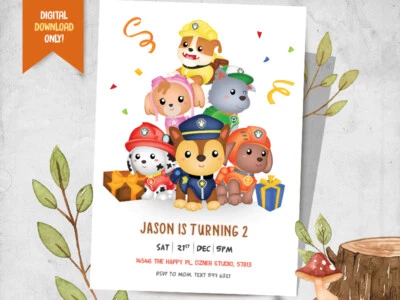 Paw Patrol DIGITAL Invite + FREE Thank You Card, Paw Patrol Party - YOU PRINT - Image 1 of 2
