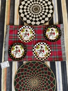 MacKenzie-Childs Top Hat Snowman Ceramic Salad/Dessert Plates With Courtly Check - Picture 1 of 18