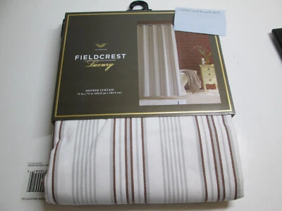 New Fieldcrest Shower Curtain with Lining 72"x72"  Brown and Grey Stripe NIP - Image 1 of 4